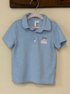 Janie and Jack: Boys Light Blue Bunny Pique Polo - Embroidered, Size. 2T
